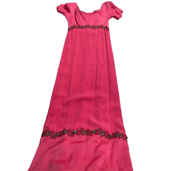 VTG 1960s Umpire Waist Maxi Dress Handmade Womens XS Pink Floral Embellishment - Picture 1 of 12